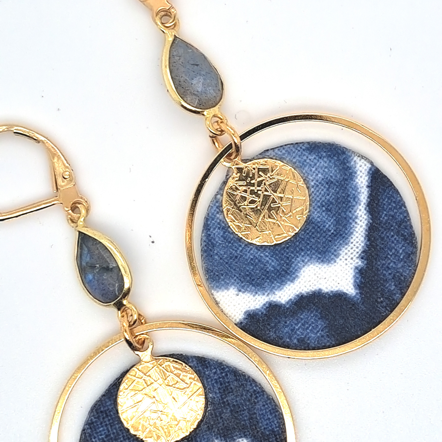 Gold Circle - Labradorite Hoop Earrings