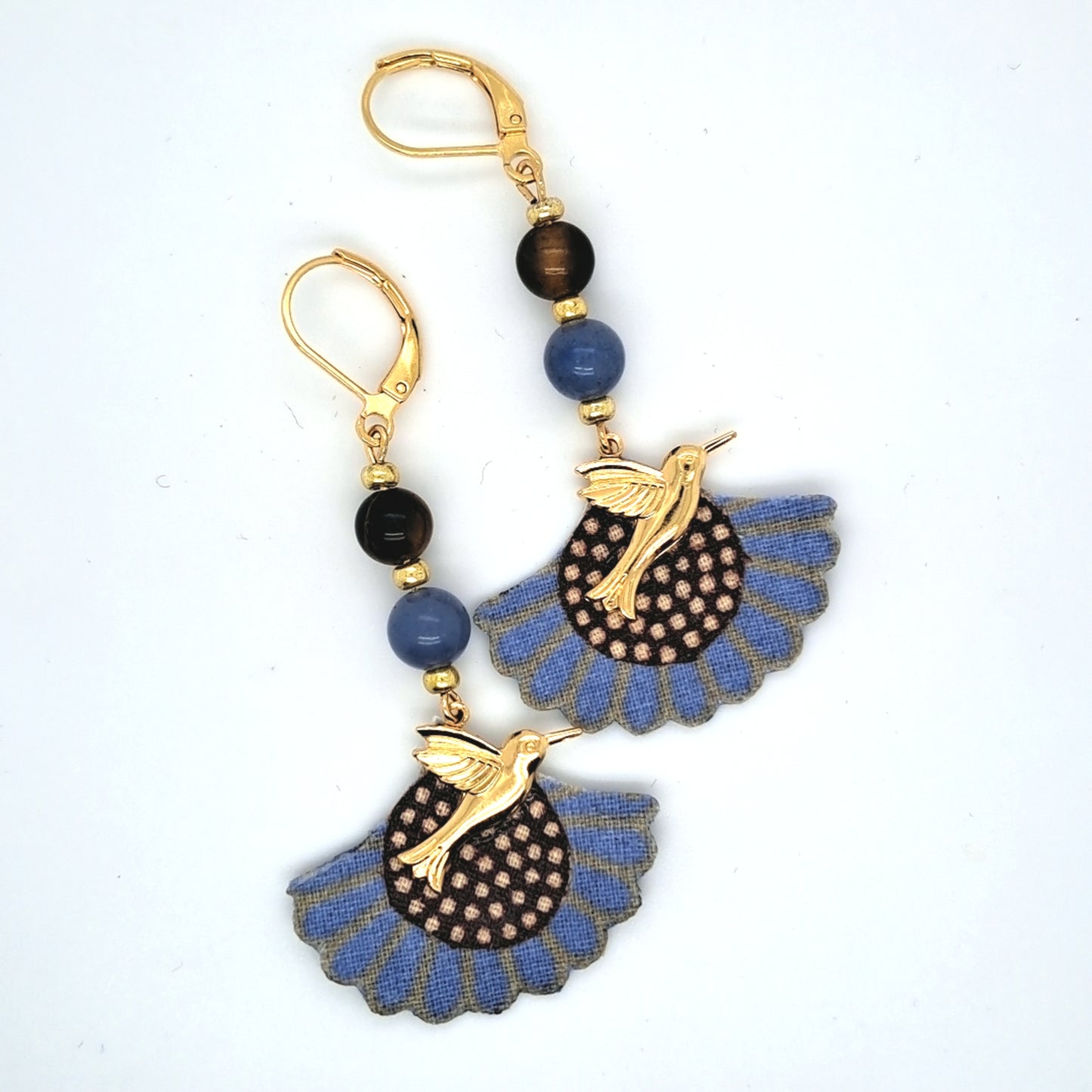 Magic colibris I - Boucles d'oreilles pendantes oeil de tigre aventurine colibri