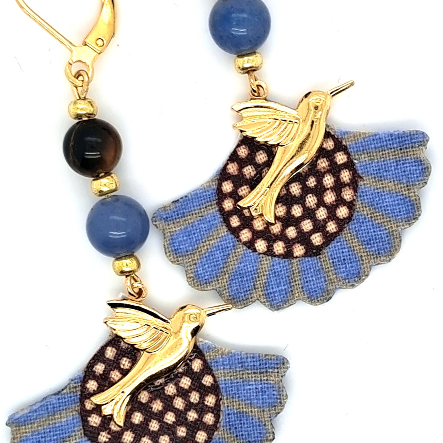 Magic colibris I - Boucles d'oreilles pendantes oeil de tigre aventurine colibri