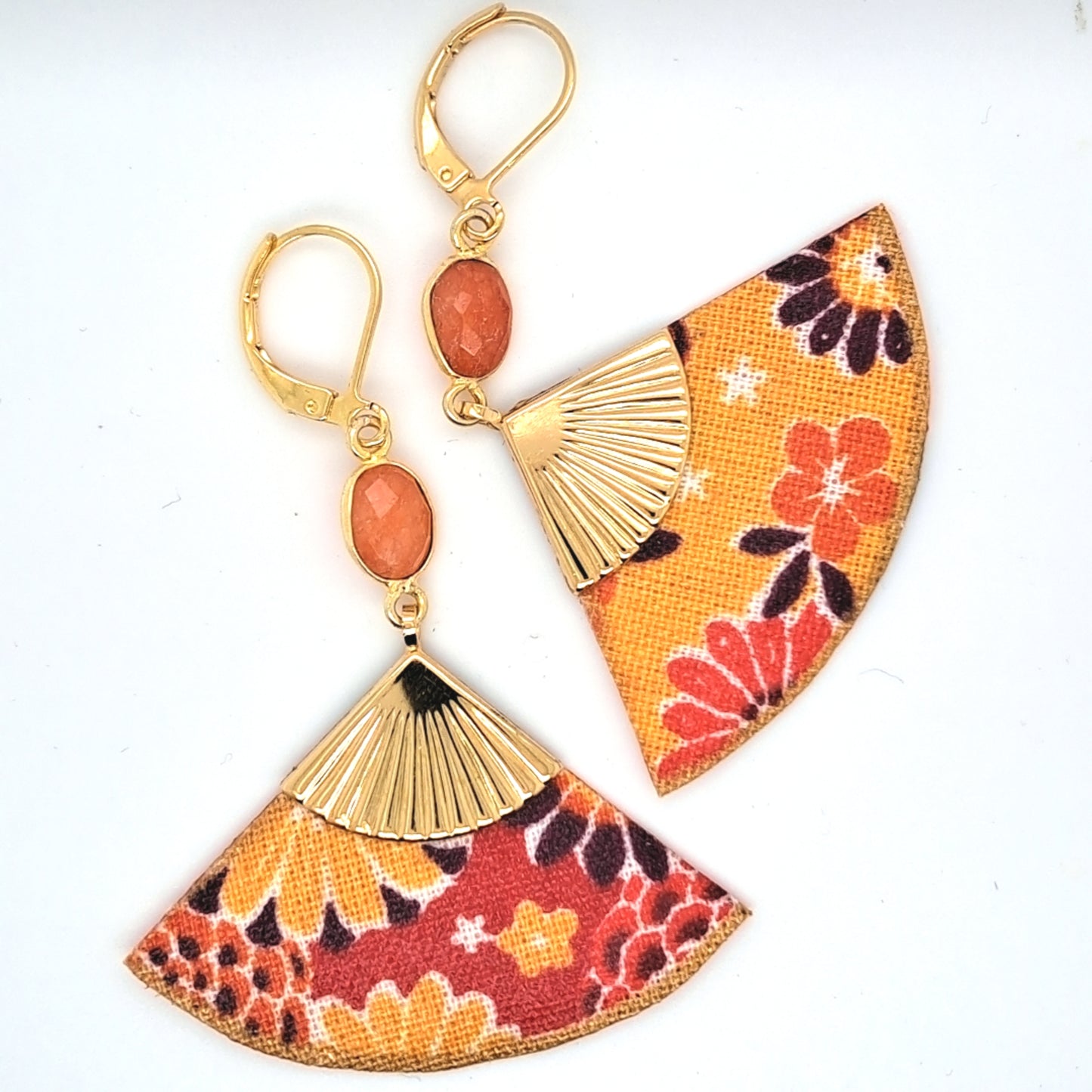 Geisha - Boucles d'oreilles éventail et cornaline