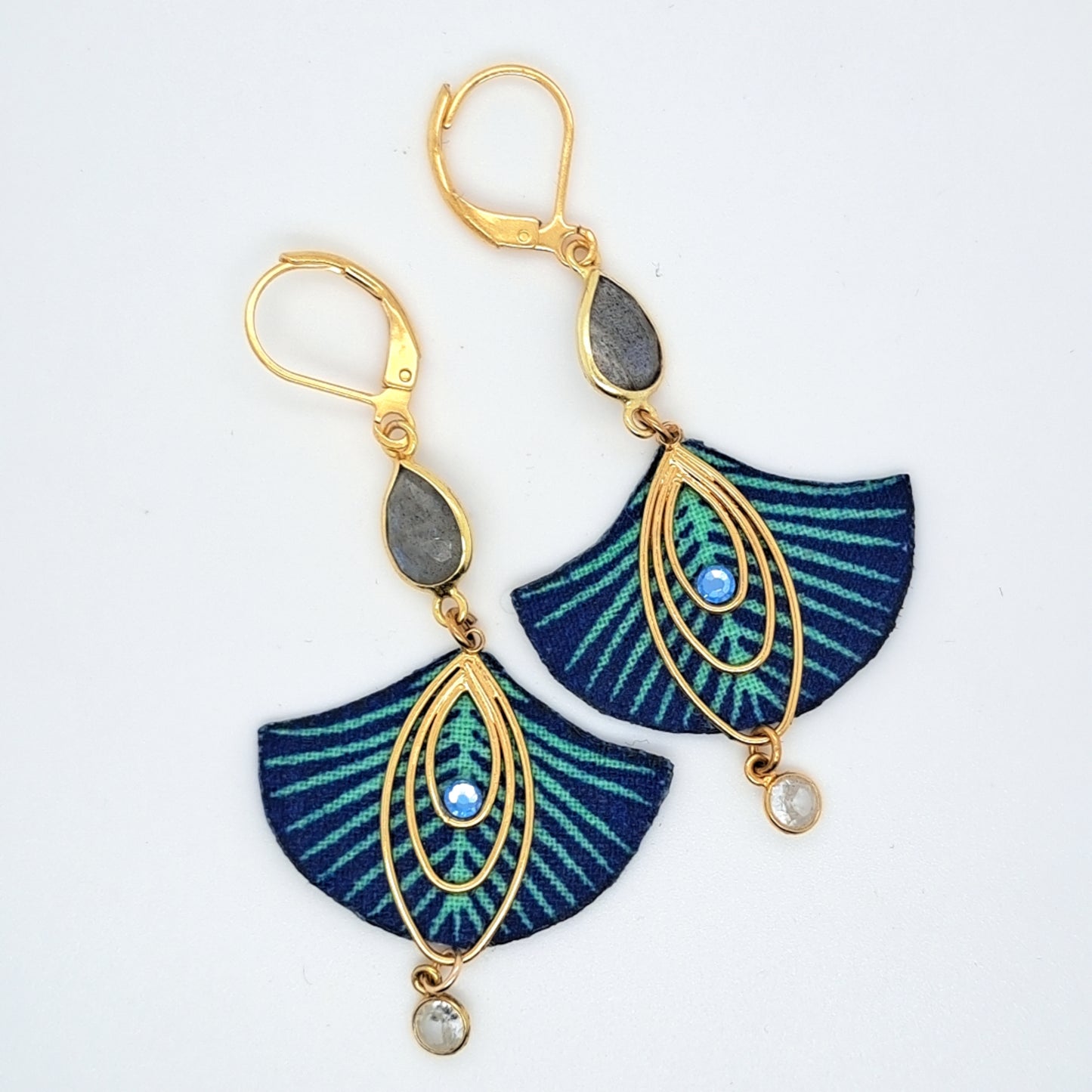 Hatchepsout - Boucles d'oreilles pendantes labrodorite et zircon