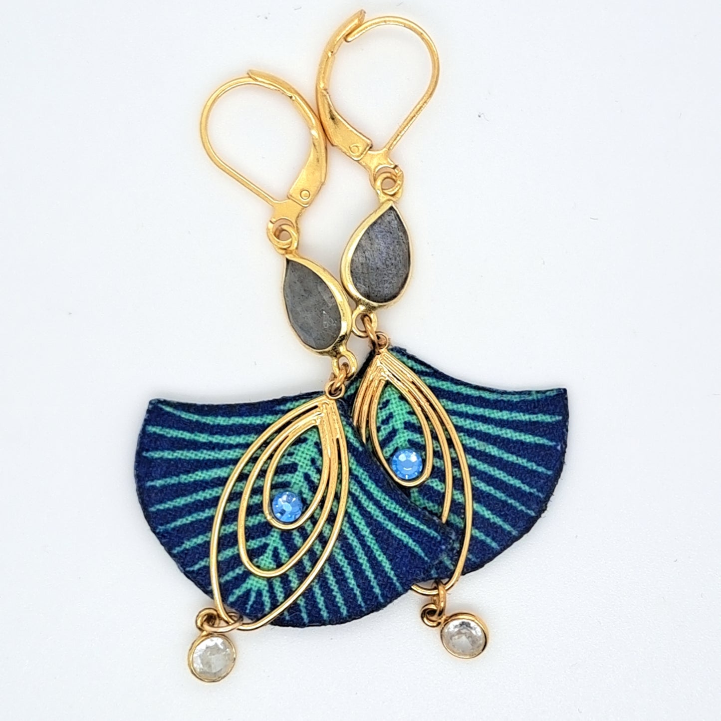 Hatchepsout - Boucles d'oreilles pendantes labrodorite et zircon