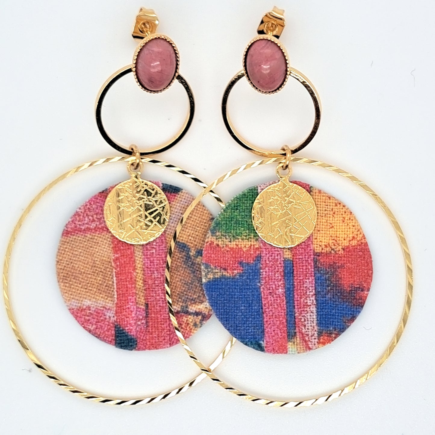 Magic Ara II - Boucles d'oreilles créoles rhodonite