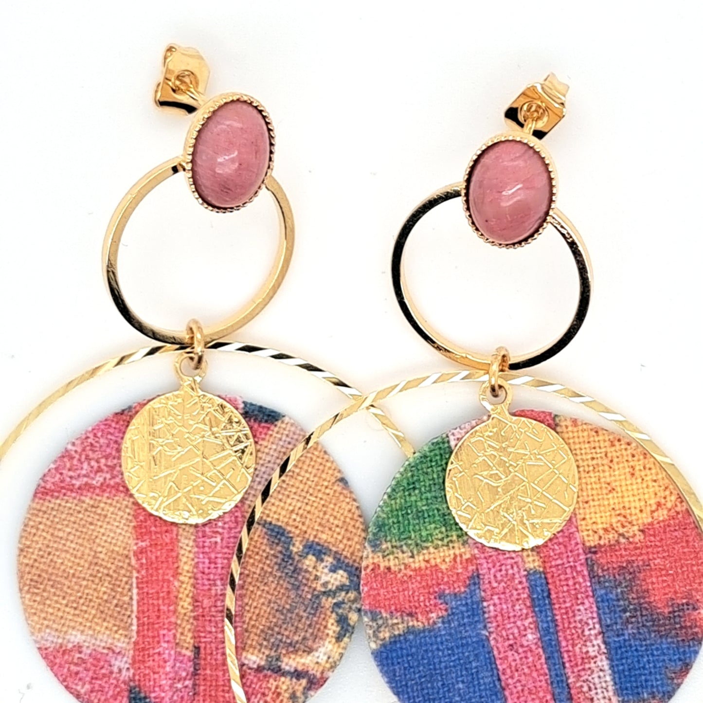 Magic Ara II - Boucles d'oreilles créoles rhodonite