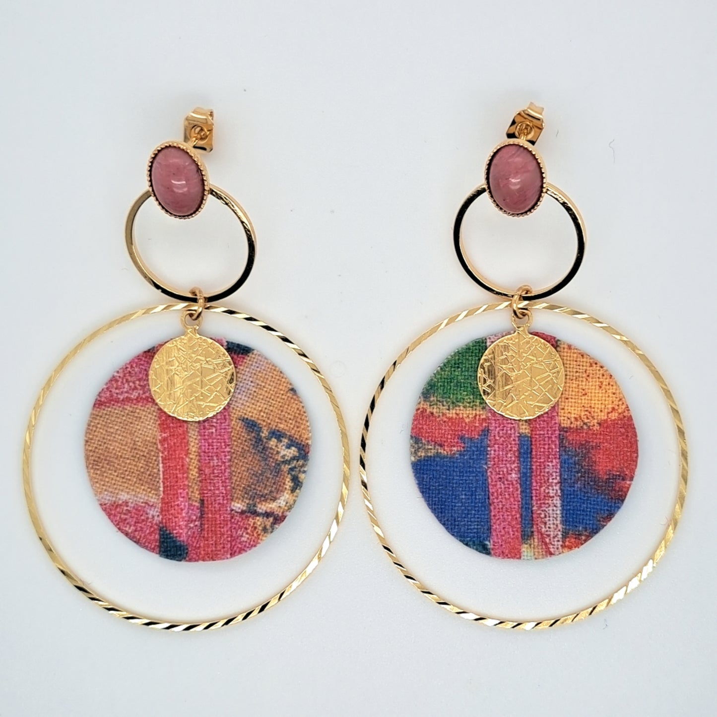 Magic Ara II - Boucles d'oreilles créoles rhodonite