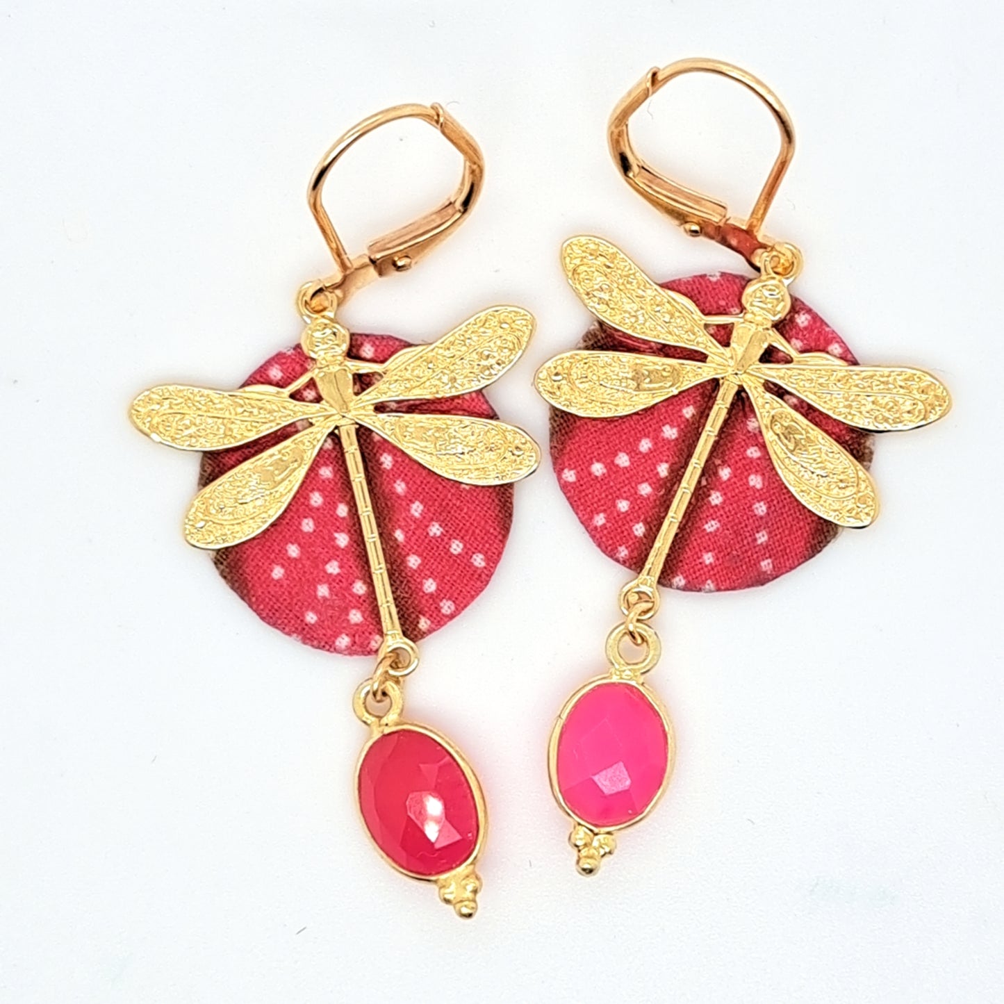 Libre en libellule rose - Boucles d'oreilles pendantes agate rose