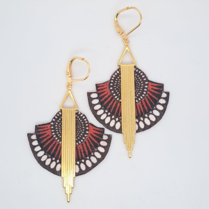 African Dream rouge- Boucles d'oreilles pendantes art déco