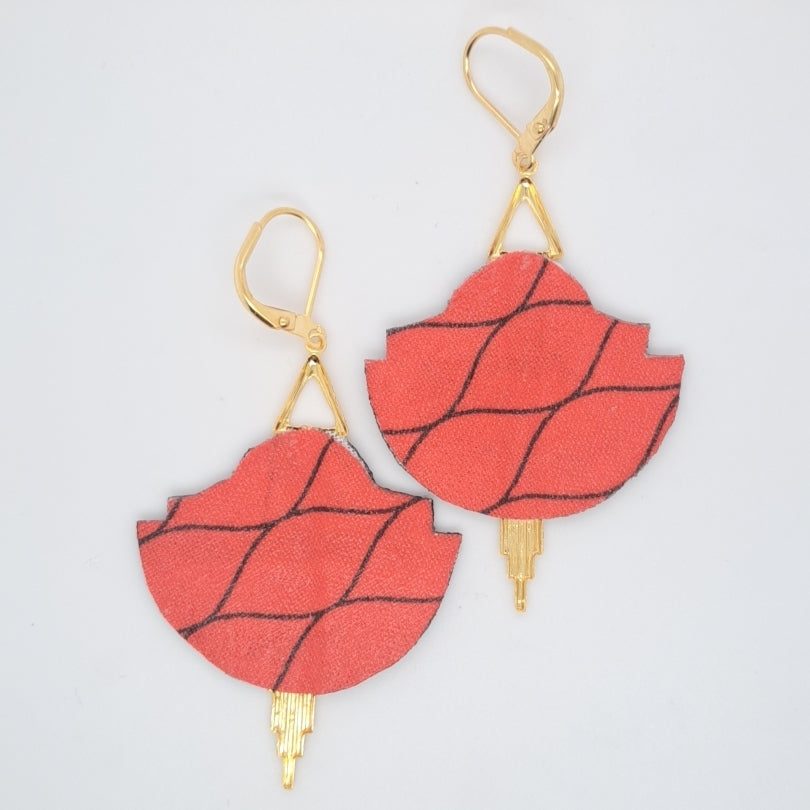 African Dream rouge- Boucles d'oreilles pendantes art déco