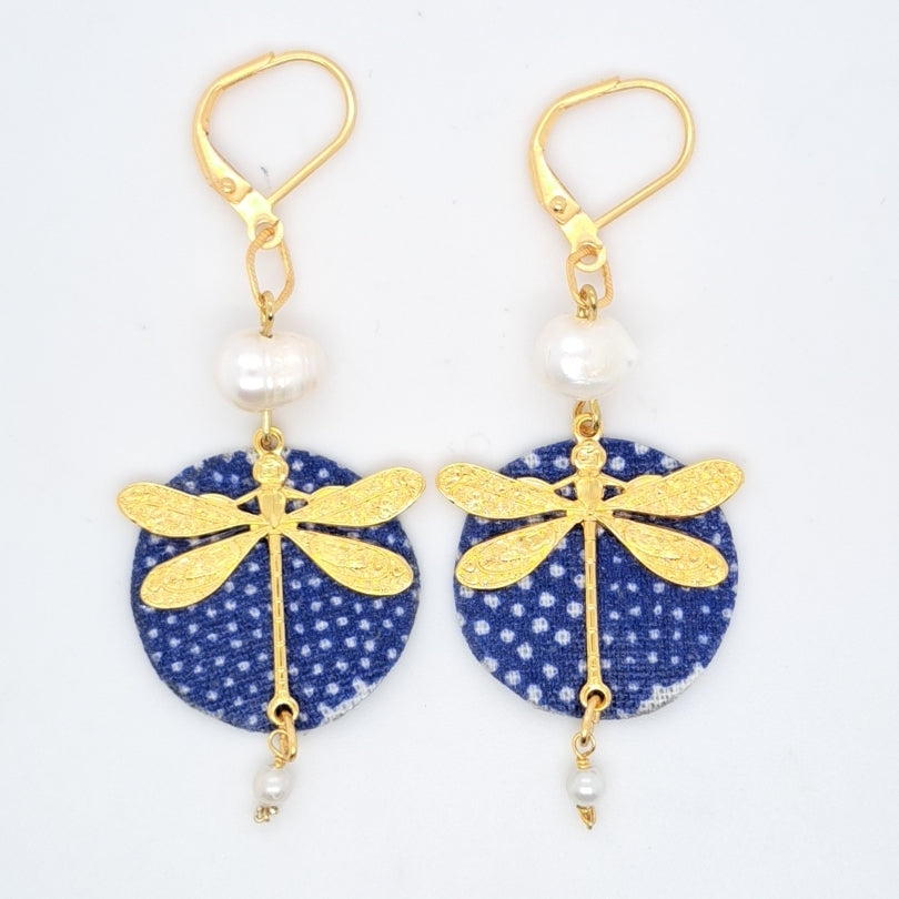 Libre en libellule bleu - Boucles d'oreilles pendantes