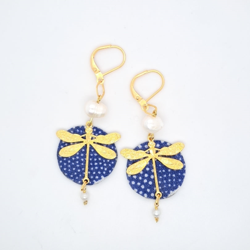 Libre en libellule bleu - Boucles d'oreilles pendantes