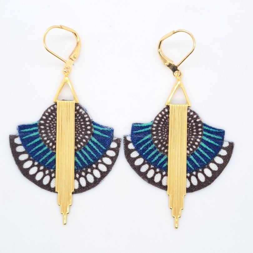 African Dream bleu- Boucles d'oreilles pendantes art déco