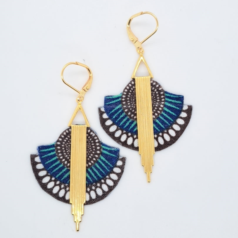African Dream bleu- Boucles d'oreilles pendantes art déco