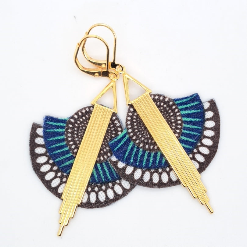 African Dream bleu- Boucles d'oreilles pendantes art déco