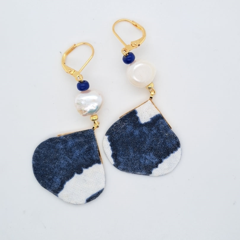 Hôi An bleu- Boucles d'oreilles perles d'eau douce