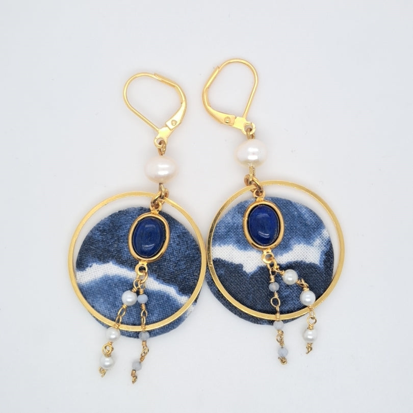 Grand large - Boucles d'oreilles rondes lapis-lazuli perles d'eau douce