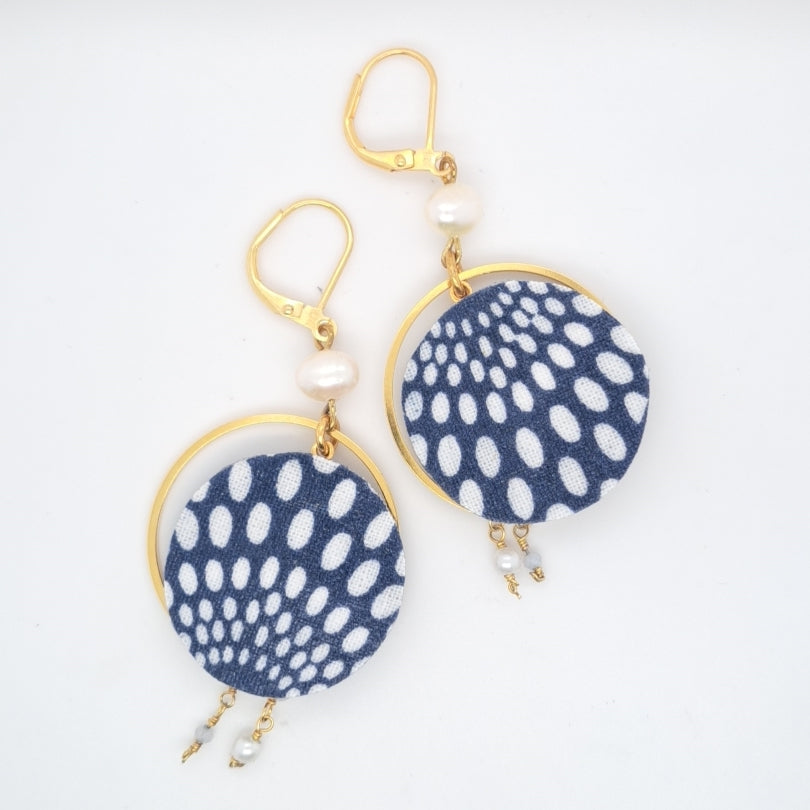 Grand large - Boucles d'oreilles rondes lapis-lazuli perles d'eau douce