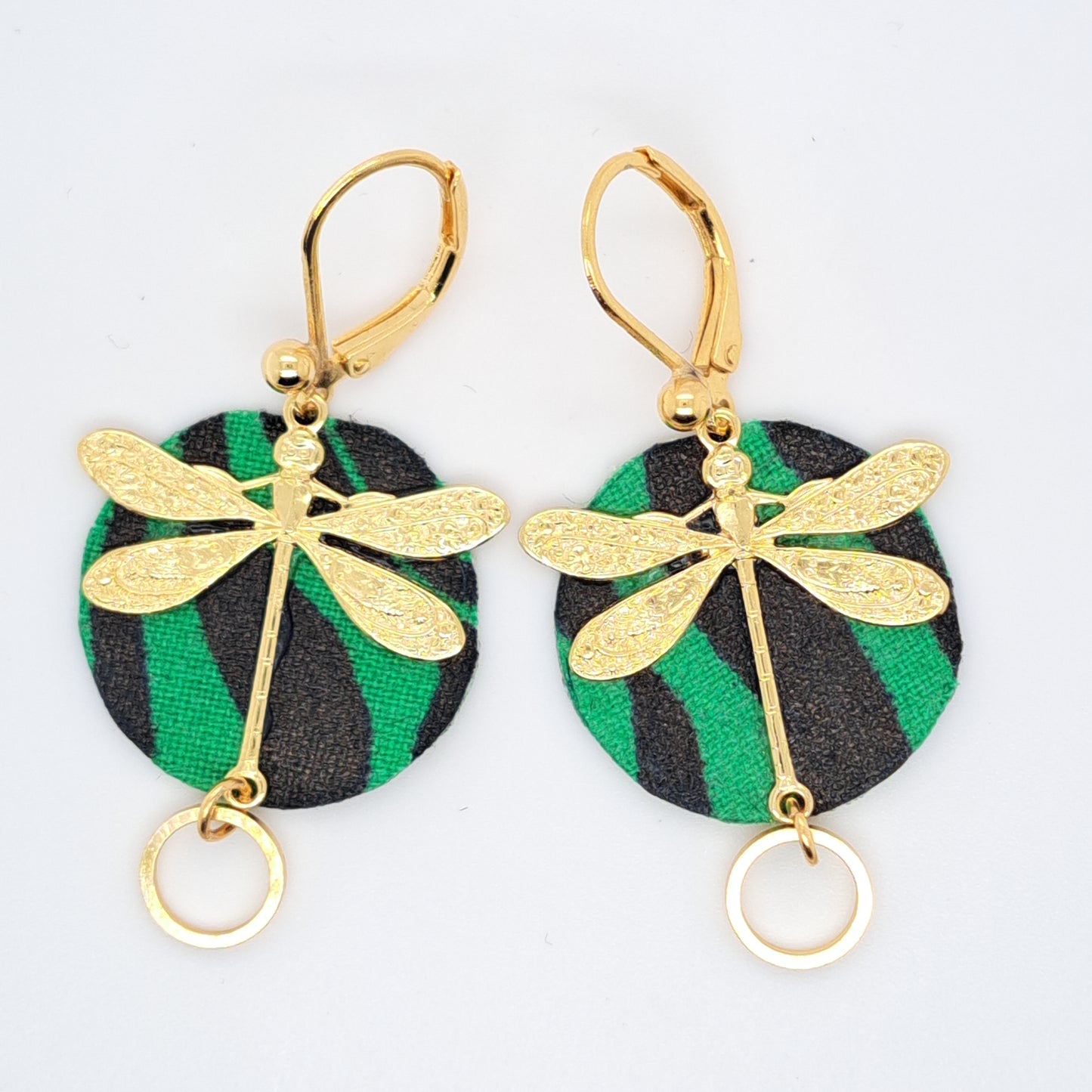 Vert envol des libellules - Boucles d'oreilles pendantes aventurine malachite