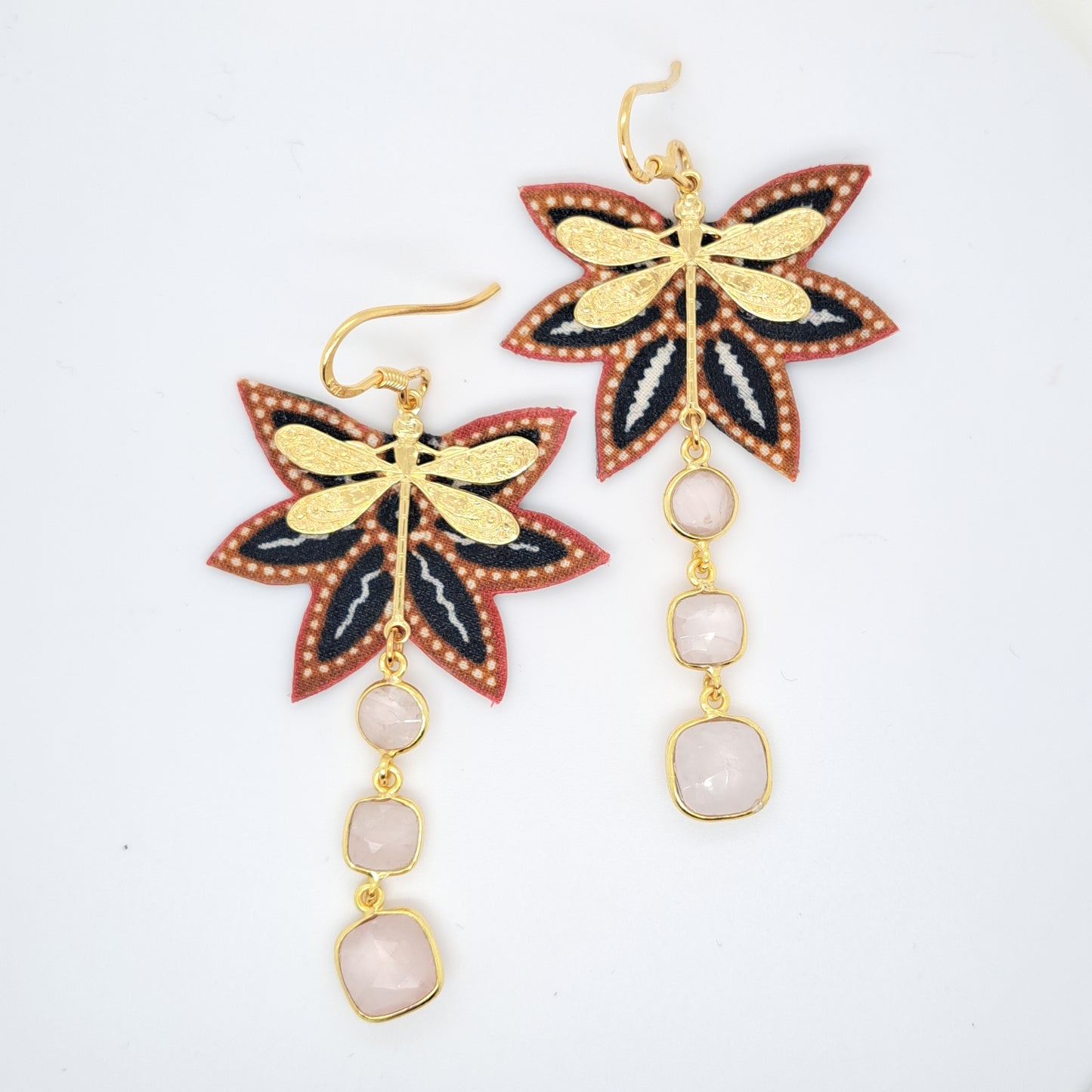 Libellule en fête III - Boucles d'oreilles créoles quartz rose