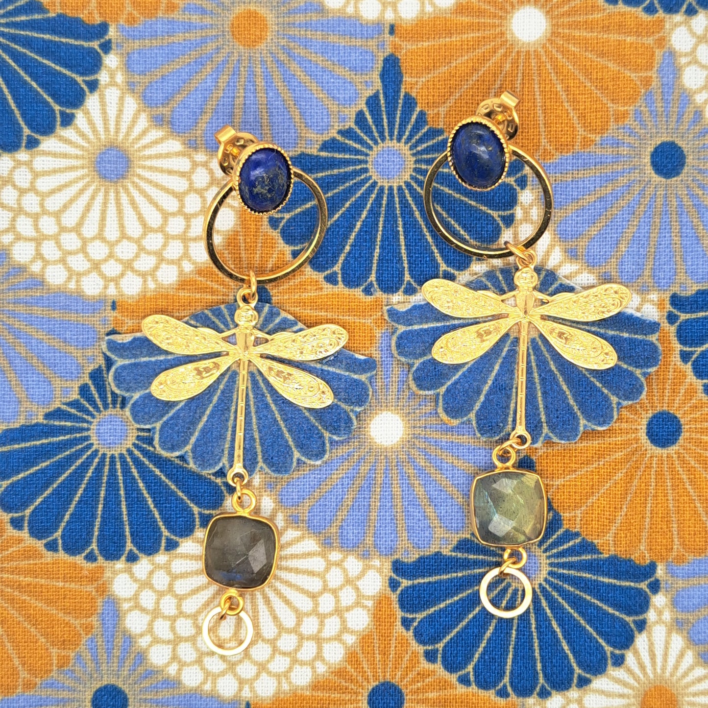 Bleu Envol des libellules - Boucles d'oreilles pendantes lapis lazuli labradorite