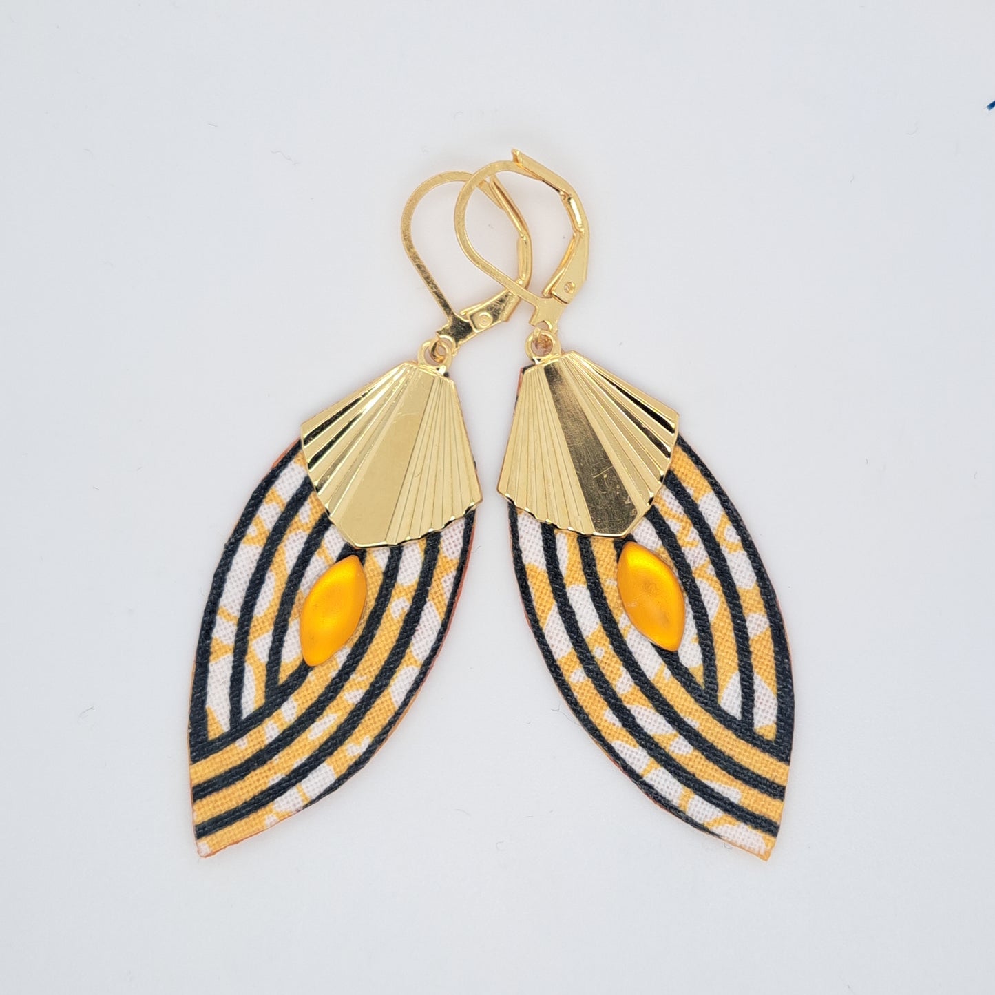 Art déco jaune Palm beach II - Boucles d'oreilles pendantes