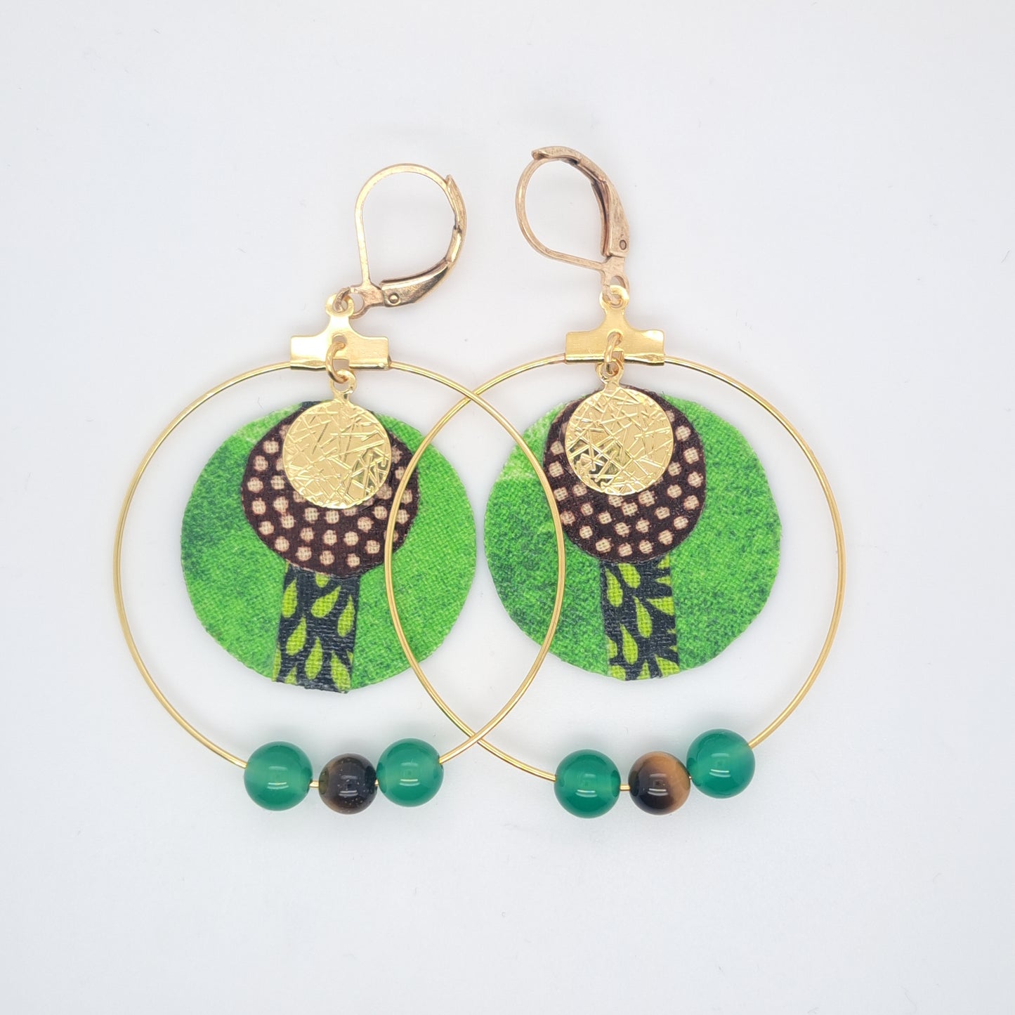 Vert Taman Negara - Boucles d'oreilles créoles agate oeil de tigre agate verte