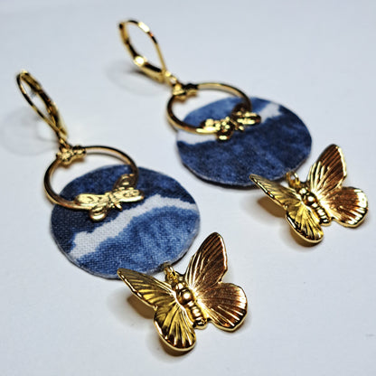 Papillon bleu - Boucles d'oreilles pendantes papillons