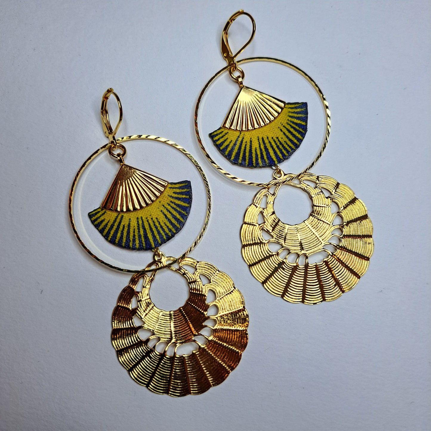 Seri jaune - Boucles d'oreilles créoles double nattées jaune