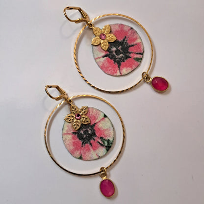 Sakura - Pink agate hoop earrings