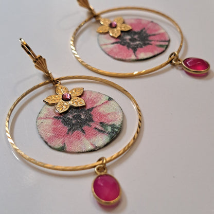 Sakura - Pink agate hoop earrings