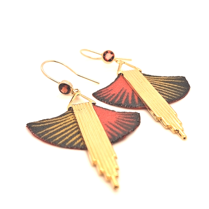 Cleopatra - Red Garnet Gold Plated Drop Earrings