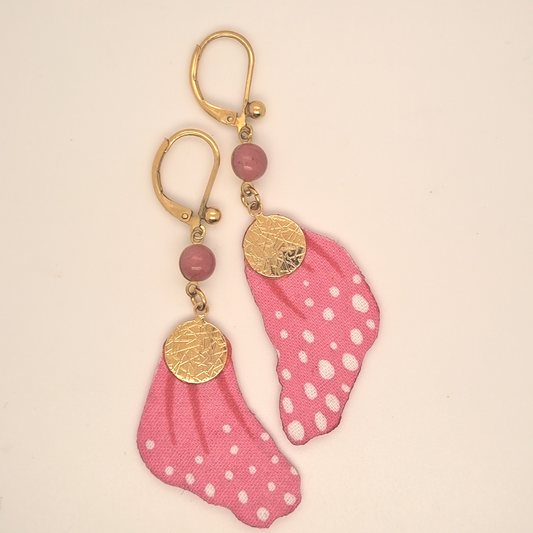 Papillon rose - Boucles d'oreilles pendantes rhodonite