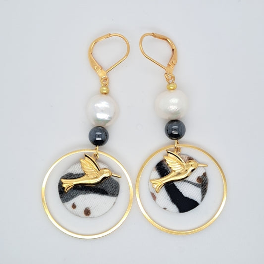 Soufrière - Boucles d'oreilles perles d'eau douce hématite