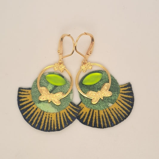 Palm Jungle - Boucles d’oreilles dorées vertes papillon