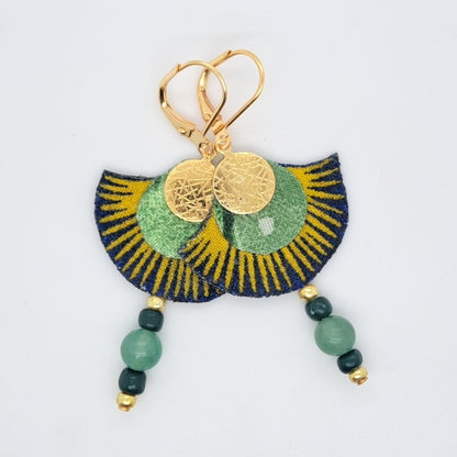 Pura Vida - Green fabric drop hoop earrings