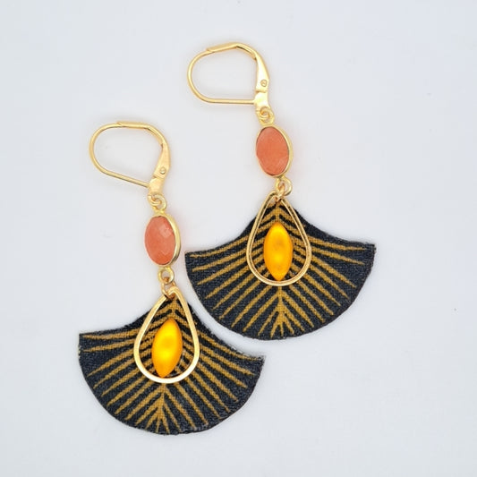 Flatiron - Gold Plated Diamond Fabric Earrings