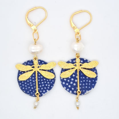 Libre en libellule bleu  - Boucles d'oreilles pendantes