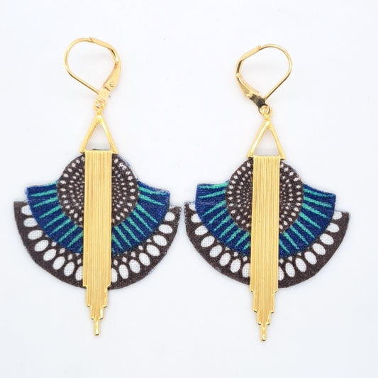 African Dream bleu- Boucles d'oreilles pendantes art déco
