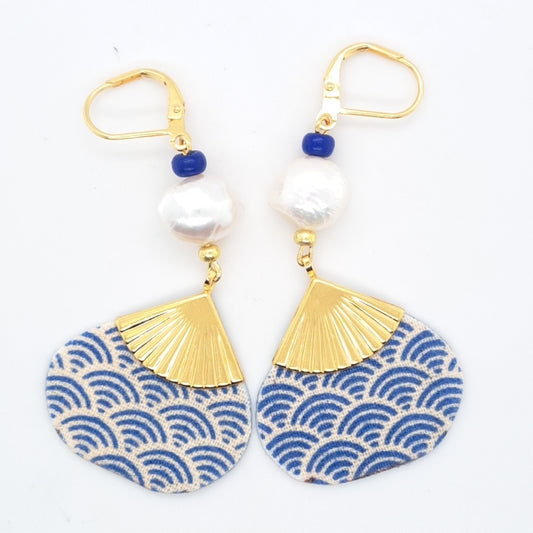 Hôi An bleu- Boucles d'oreilles perles d'eau douce