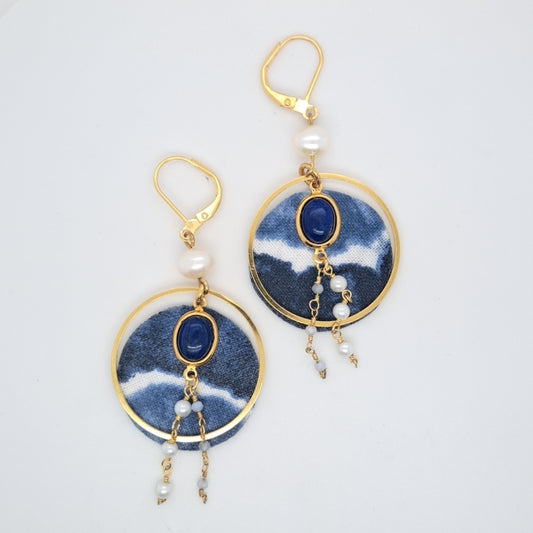 Grand large - Boucles d'oreilles rondes lapis-lazuli perles d'eau douce