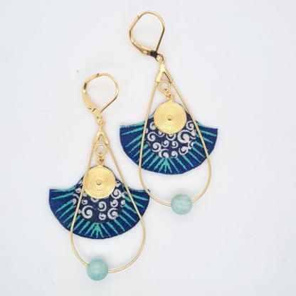 Gingko Indigo - Boucles d'oreilles pendantes bleues créoles gouttes