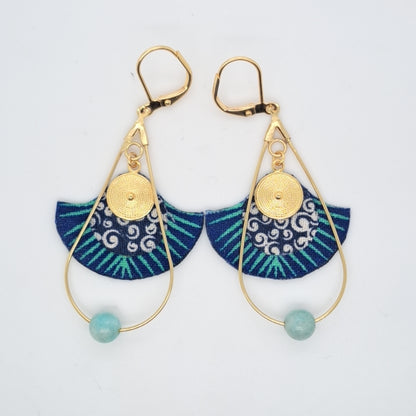 Gingko Indigo - Boucles d'oreilles pendantes bleues créoles gouttes