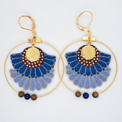 Bleu Moorea - Boucles d'oreilles créoles lapis-lazuli oeil de tigre