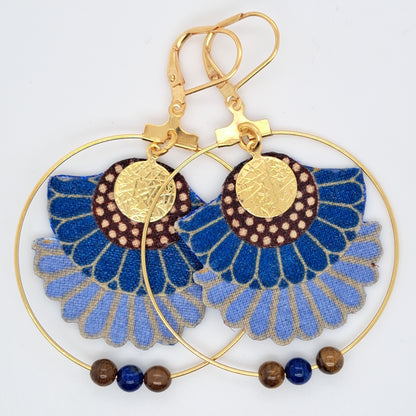 Bleu Moorea - Boucles d'oreilles créoles lapis-lazuli oeil de tigre