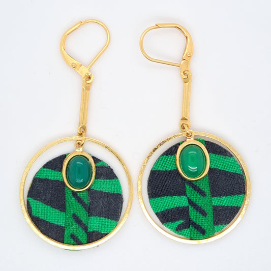 Mata Atlantica - Gold green agate fabric earrings