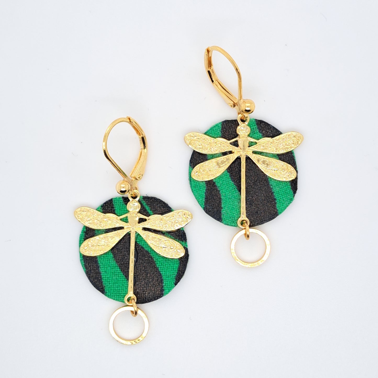 Vert envol des libellules - Boucles d'oreilles pendantes aventurine malachite