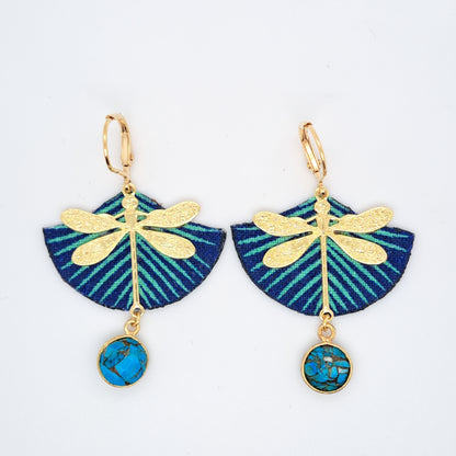 Libre en libellule turquoise  - Boucles d'oreilles pendantes turquoise