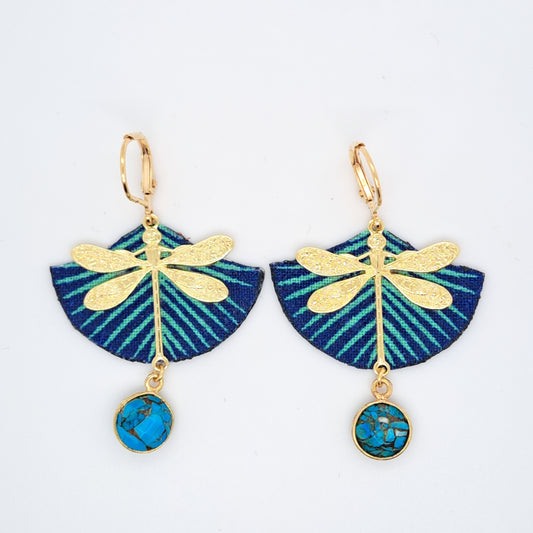 Libre en libellule turquoise  - Boucles d'oreilles pendantes turquoise