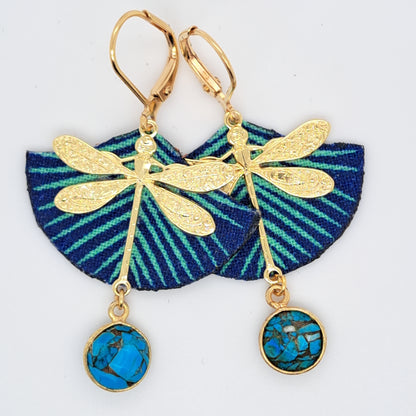 Libre en libellule turquoise  - Boucles d'oreilles pendantes turquoise