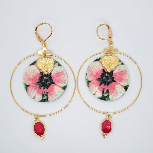 Sakura - Pink agate hoop earrings