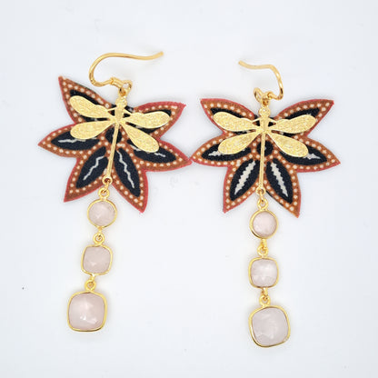 Libellule en fête III - Boucles d'oreilles créoles quartz rose